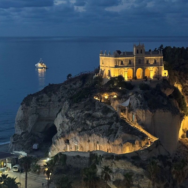 Santuario di Santa Maria dell'Isola on the cliff and coast of Tropea.