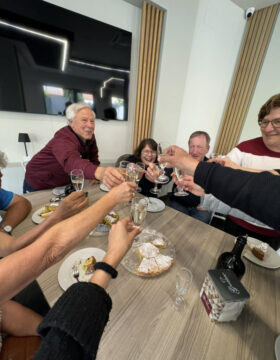 meeting and celebrating first time meeting of family relatives in Calabria