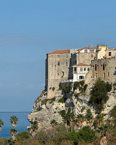 View of Tropea cliffs and coastline from the sea near Capo Vaticano