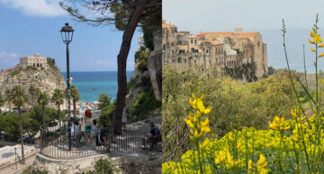 Photo A: Coastal view of Tropea historic centre overlooking the Tyrrhenian Sea Photo B: Santa Maria dell’Isola monastery set on the rocky promontory in Tropea
