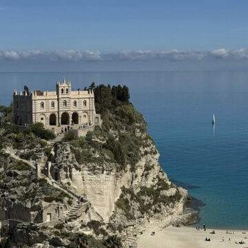 Tropea Santuario di Santa Maria dell’Isola overlooking the turquoise coastline of Southern Calabria